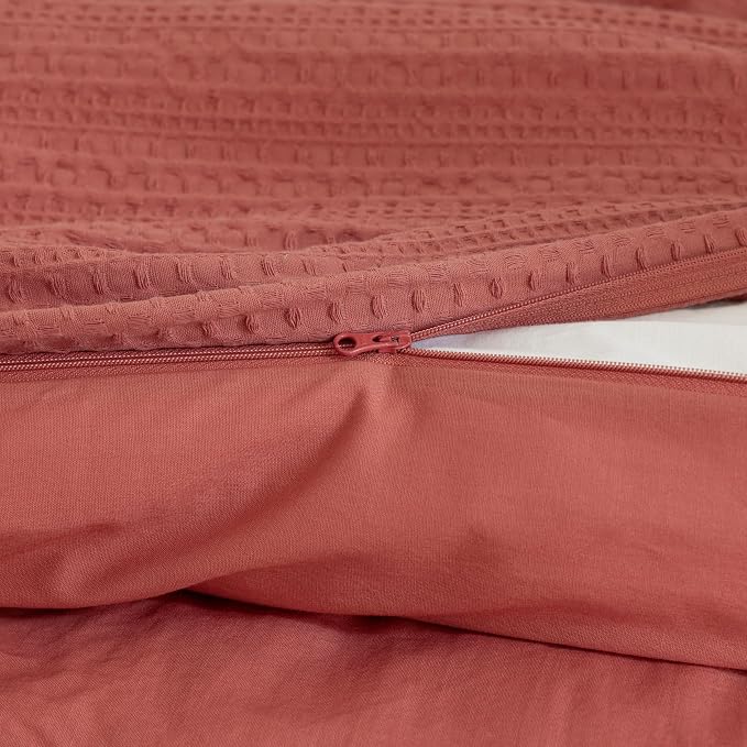 Dreamology Waffle Duvet Cover, Twin Duvet Cover, 100% Cotton Waffle Weave | Duvet Covers with Zipper Closure, Soft Luxury Textured & Breathable Duvet Cover Set,Twin Bedding Set 2 Pieces (Terracotta)