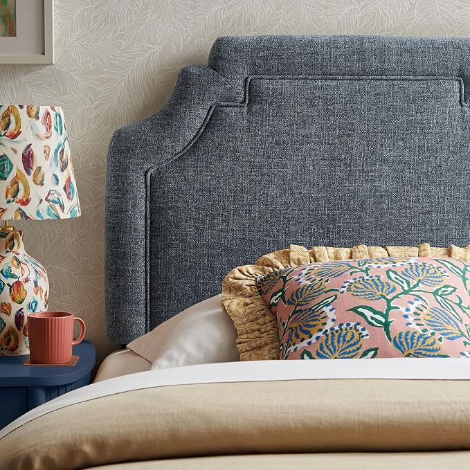 Modway Magnolia Twin Size Upholstered Fabric Headboard in Slate Blue - Padded Cushioned Headboard with Woven Heathered Upholstery and Adjustable Mounting Positions