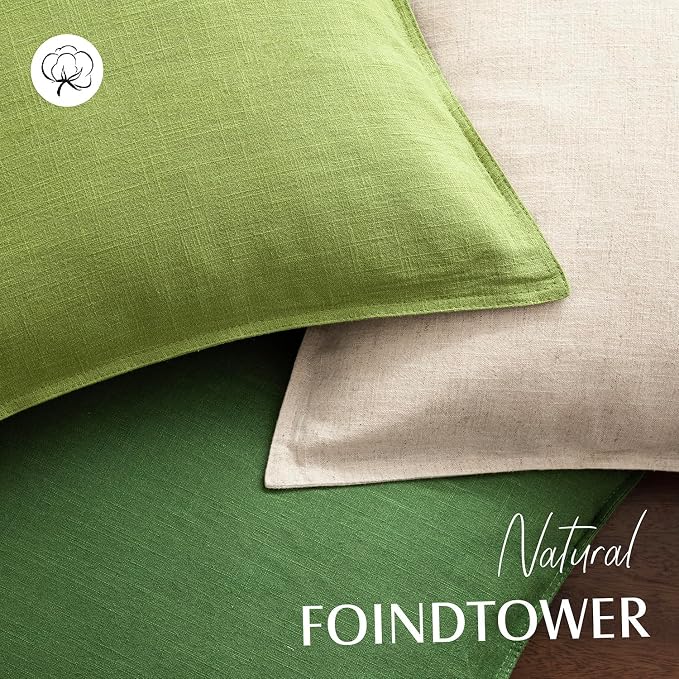 Foindtower Linen Solid Decorative Throw Pillow Covers 26x26 Forest Green | Boho Farmhouse Morden Pillowcase,Pack of 2 Soft Accent Cushion Covers,Rustic Home Decor for Chair Couch Bedroom Living Room