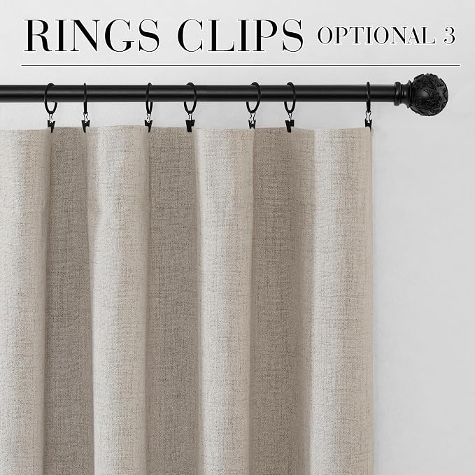 RYB HOME Natural Beige 100% Blackout Short Curtains 45 Inch Long | Thermal Insulated, Light Blocking, for Kitchen Small Window Bathroom Basement Garage, Small Window, W52 x L45, 2 Panels