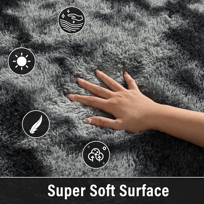 2x3 Small Rug for Bedroom Livingroom Mini Space Home Decor, Modern Indoor Shaggy Plush Fluffy Furry Fur Rugs Comfy Nursery Kids Room Floor Carpet, Tie-Dyed Black & Grey