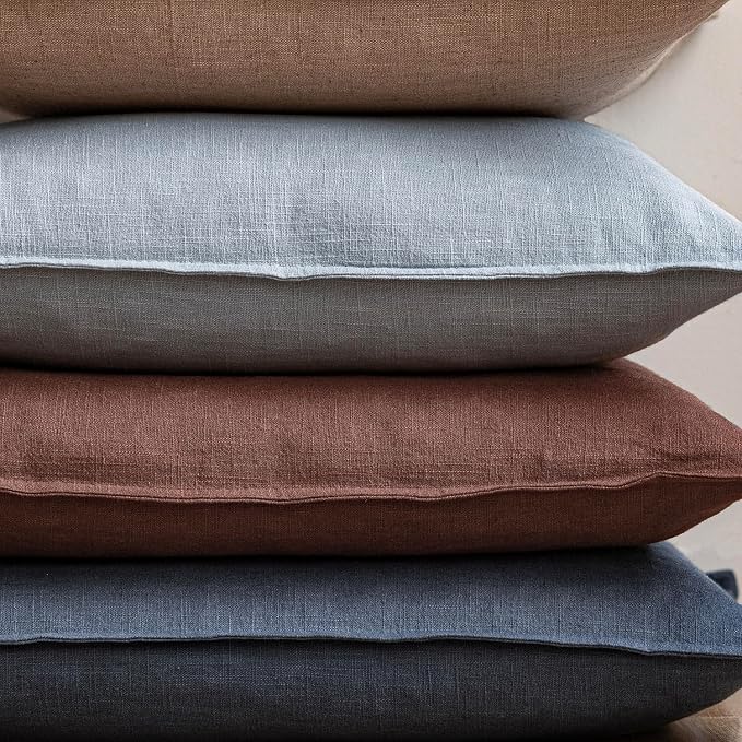 Foindtower Linen Solid Decorative Throw Pillow Covers 26x26 Inch Sky Blue | Boho Farmhouse Morden Pillowcase,Pack of 2 Soft Accent Cushion Covers,Rustic Home Decor for Chair Couch Bedroom Living Room