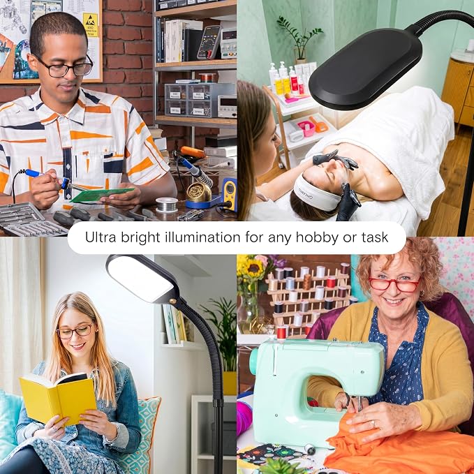 Brightech Litespan - Bright LED Floor Reading Lamp for Over Chair Crafts and Reading, Esthetician Light for Lash Extensions, Gooseneck Adjustable Standing Lamp for Living Room, Bedroom, Office - Black