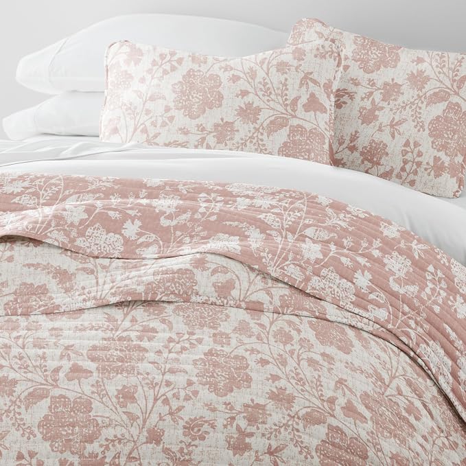 Merit Linens 3 Piece Quilt Set - Super Soft - Lightweight - All Season Quilted Coverlet - Floral Patterns - Twin/TwinXL Rose