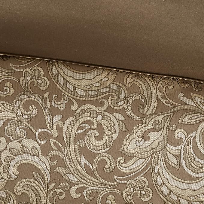 Madison Park Essentials Brystol 24 Piece Room in a Bag Faux Silk Comforter Jacquard Paisley Design Matching Curtains Down Alternative Hypoallergenic All Season Bedding-Set, Queen(90"x90"), Brown | Matching Curtains Room in a Bag, Down Alternative Beddi...