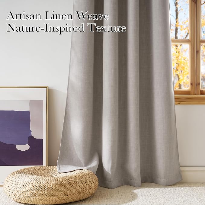 NICETOWN Faux Linen Angora Blackout Curtains 84 inches Long for Living Room | Privacy Panels, for Bedroom, Modern Farmhouse Style, Easy Care, Grommet Top, 2 Panels, W52 by L84