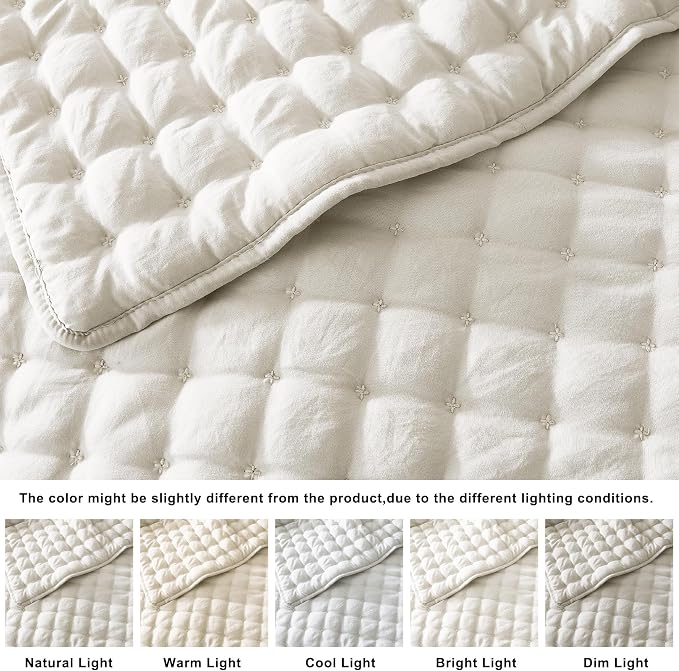 WDCOZY Twin Quit Size Bedding Sets with Pillow Sham, Ivory Lightweight Soft Bedspread Coverlet, Quilted Blanket Thin Comforter Bed Cover for All Season, 2 Pieces, 68x90 inches
