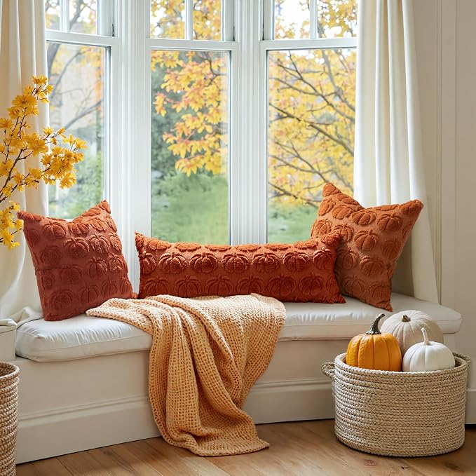 MIULEE Fall Pillow Cover Pumpkin Fall Decor Lumbar 14x36 Rust | Set of 2 Fall Decorations for Home, Plush Faux Fur Farmhouse Accent Pillowcase, Porch Sofa Couch Cushion Bed Livingroom