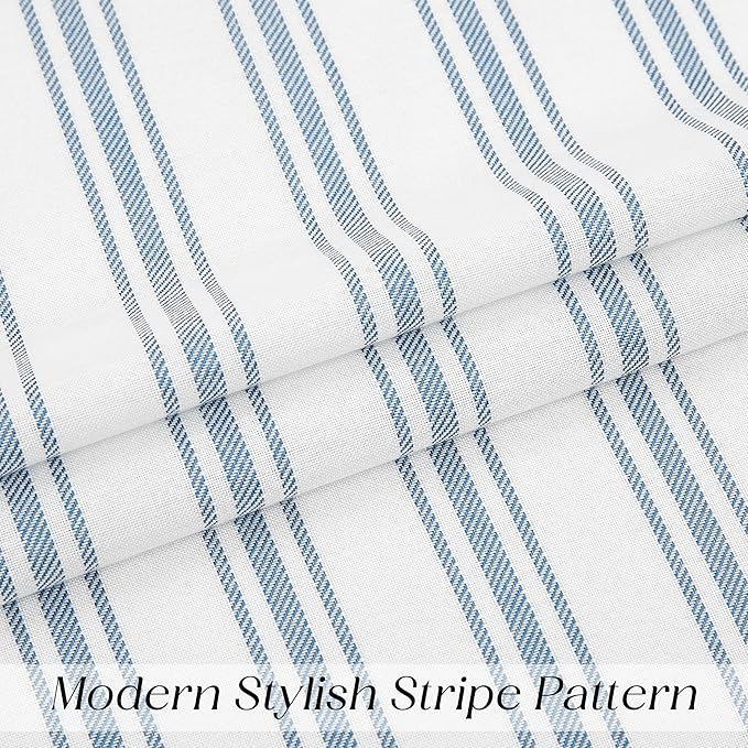 ZJDECOR Blue Stripe Cotton Blend Semi Sheer Tier Curtain Tiers,27" Wx30 Lx2 | Kitchen Curtains,Light Filtering,Rod Pocket,78%Polyester、22%Cotton,Cottage Farmhouse Style,Bathroom RV Window Treatment