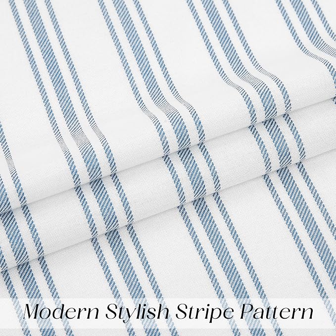 ZJDECOR Blue White Striped Semi Sheer Kitchen Curtain Valances,55" Wx15 Lx1 | Stripe Pattern Valance Cafe Curtains,Light Filtering,Rod Pocket,Modern,78% Polyester、22%Cotton,Small Window Treatment