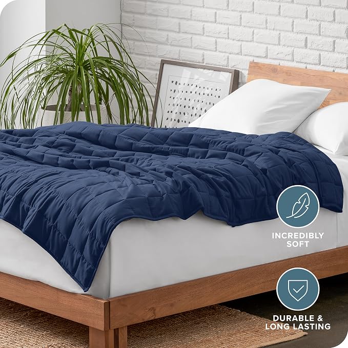 Bare Home Cotton Weighted Blanket (Dark Blue, 40"x60" 10lbs) | Twin or Full Size, All-Natural 100% Cotton, Premium Heavy Blanket Nontoxic Glass Beads