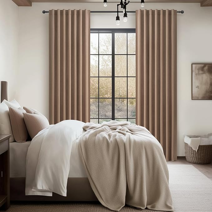 Extra Long Custom 105 Inch Curtains, 100% Blackout Curtains for Bedroom Weather Burg Thermal Insulated Noise Cancelling Pleated Heading Tape Hook Back Tab RustBrown Boho Drapes Chocolate 2 Panel Set