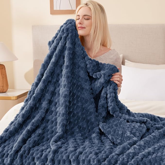 EXQ Home Gentle Soft Fleece Throw Blanket – Cozy Lightweight 3D Imitation Turtle Shell Jacquard Blanket for Couch Bed – All-Season Warm Fuzzy Flannel Blanket for Women Mom Her Gifts(60"x80",Navy Blue)
