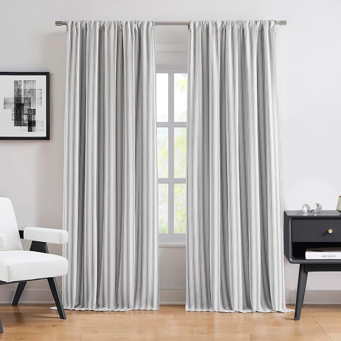 ZJDECOR Black Striped Full Blackout Cotton Blended Panels,55" Wx95 Lx2 | Room Darkening Curatins,Isolate Light and Noise,Rod Pocket Back Tab,Modern Style,Bedroom Living Room Window Treatment