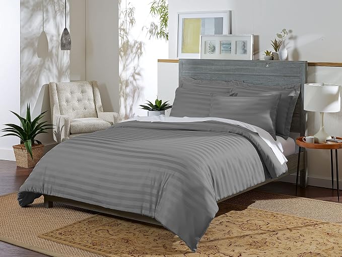 Pure Bamboo Queen Duvet Cover, 3 Piece Set, Genuine 100% Organic Viscose Derived from Bamboo, Luxuriously Soft and Cooling, 2 Pillowcases (Queen, Jacquard Stone)
