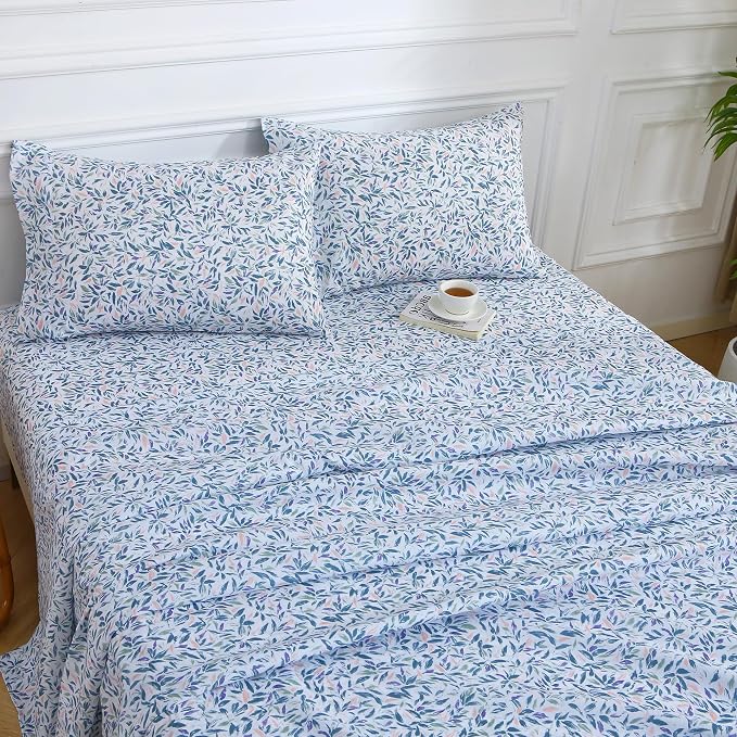 Viviland Floral King Sheet Set - 4 Piece Vintage Deep Green Flower Patterned Bed Sheets - Soft, Breathable Microfiber Sheets with Deep Pocket, Non-Slip Fitted Sheets & Pillowcases