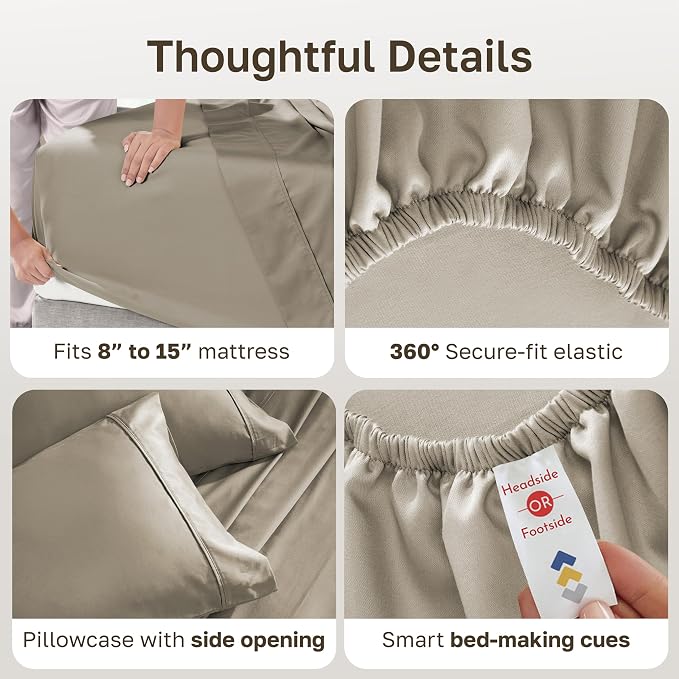 California Design Den Soft 100% Cotton Sateen Twin Sheets, 3 Pcs Set, Taupe | 400 Thread Count Backed by Good Housekeeping Seal, All-Around Elastic, Durable, Easy Care, OEKO-TEX certified