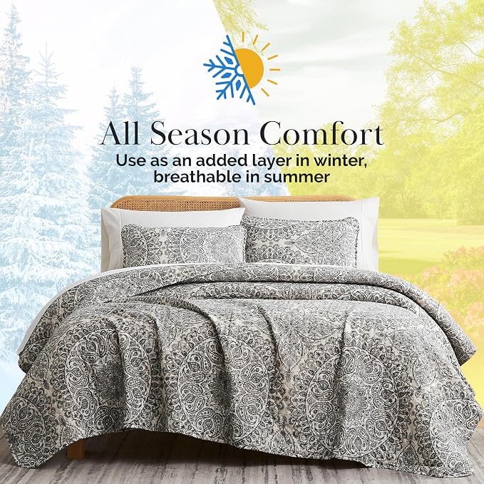 Southshore Fine Living, Inc. Ashanti Collection Oversized King Quilt Bedding Set, Soft Fabric, Lightweight Bedspread 3-Piece, Two Matching Shams (108 in Wide x 98 in Long), King/California Size, Grey