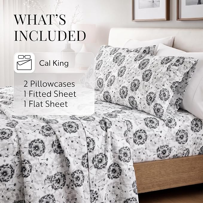 Linen Market 4 Piece California King Bedding Sheet Set (Gray Floral) - Sleep Better Than Ever with These Ultra-Soft & Cooling Bed Sheets for Your Cal King Size Bed - Deep Pocket Fits 16" Mattress