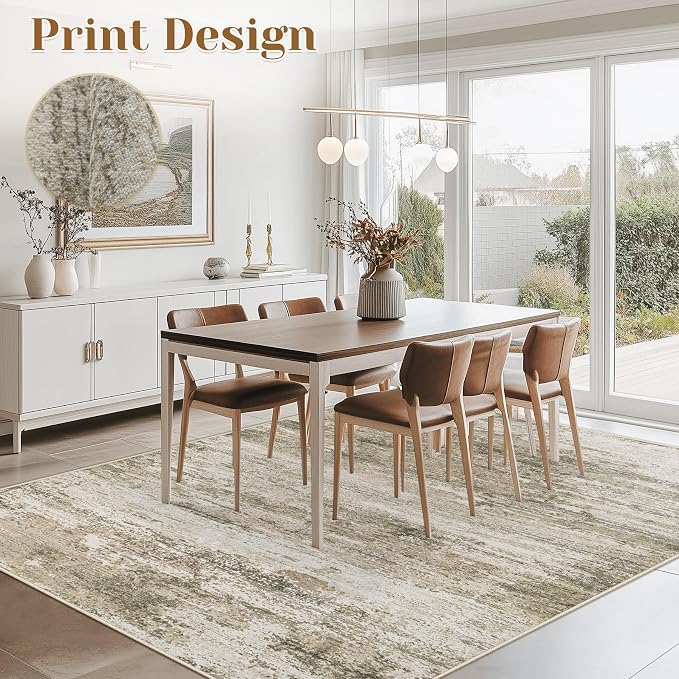 Washable Rug 5x7 Area Rugs for Living Room: Neutral Soft Rug Abstract Non Slip Low Pile Modern Carpet for Bedroom Kitchen Nursery Office Dining Room Indoor (Brown, 5'x7')