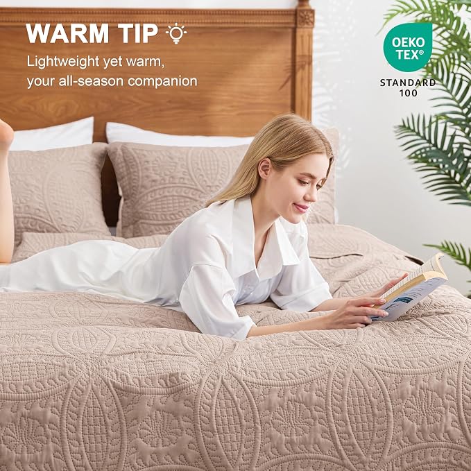 Love's cabin Quilts for Queen Bed Burlwood Bedspreads Bedding Set - Lightweight Bedspread Comforter - Coin Pattern Bedding Coverlet for All Season - 3 Pieces (1 Quilt, 2 Pillow Shams)
