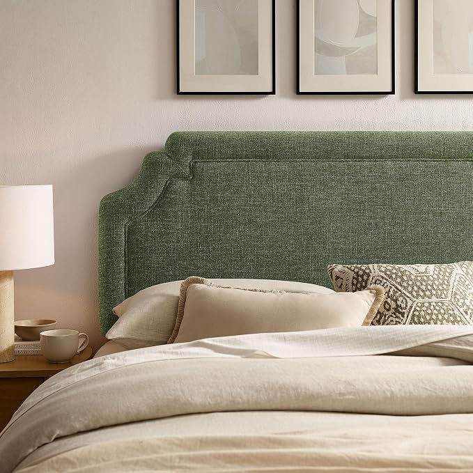 Modway Magnolia King Size Upholstered Fabric Headboard in Foliage - Padded Cushioned Headboard with Woven Heathered Upholstery and Adjustable Mounting Positions