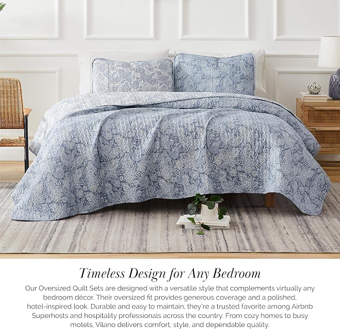 Southshore Fine Living, Inc. Extra Large King Size Quilts, Paisley Quilt, Blue and White Bedspread, 3-Piece Bohemian Bedding Set with Two Matching Shams, California/King, Reversible Blue