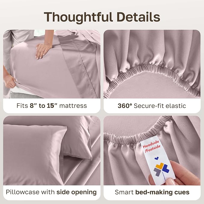 California Design Den Softest 100% Cotton Sateen Twin Bed Sheets Set, 3 Pcs | 500 Thread Count Backed by Good Housekeeping Seal, All-Around Elastic, Durable, Easy Care, OEKO-TEX certified - Soft Rose