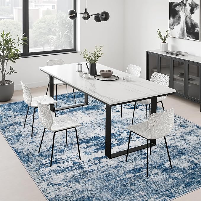 10x14 Area Rug Living Room: Modern Washable Indoor Soft Carpet Blue | For Bedroom Dining Room Farmhouse Nursery Hallway Office,Modern Abstract,Machine washable,Non-Slip,Stain Resistant,Indoor