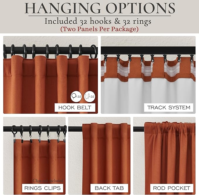 Fall Burnt Orange Curtains Blackout 84 Inches Long 2 Panels Set,Terracotta Autumn Color Decor Retro for Living Room/Bedroom Antique Copper Rust Boho 70s Window Pleated Linen Drapes Thermal (W50"xL84")