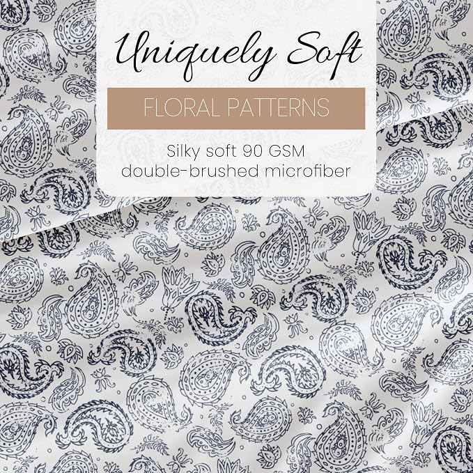 Linen Market Double-Brushed Patterned Microfiber Full Sheet Set 4 Piece – Oeko-TEX Certified Ultra Soft & Wrinkle-Free - 16" Deep Pocket Sheets - Easy Care Full Size - Coarse Paisley Navy