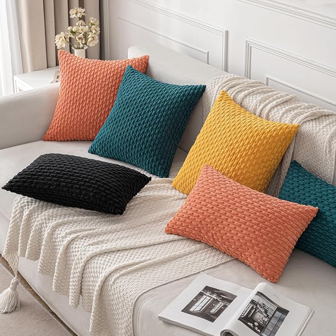 MIULEE Decorative Throw Pillow Covers 20x20 Teal Blue Textured Corduroy | Pack of 2 Striped Pillow Covers Modern Farmhouse Home Decor for Couch Bed Sofa Living Room