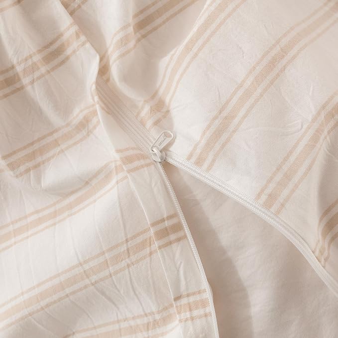 BESTOUCH Striped Cotton Duvet Cover Set Linen Feel California King | 100% Washed Cotton, Soft Wrinkle Texture, Hidden Zipper, 8 Ties, Breathable Lightweight Durable Comfy, 3 Pcs No Insert