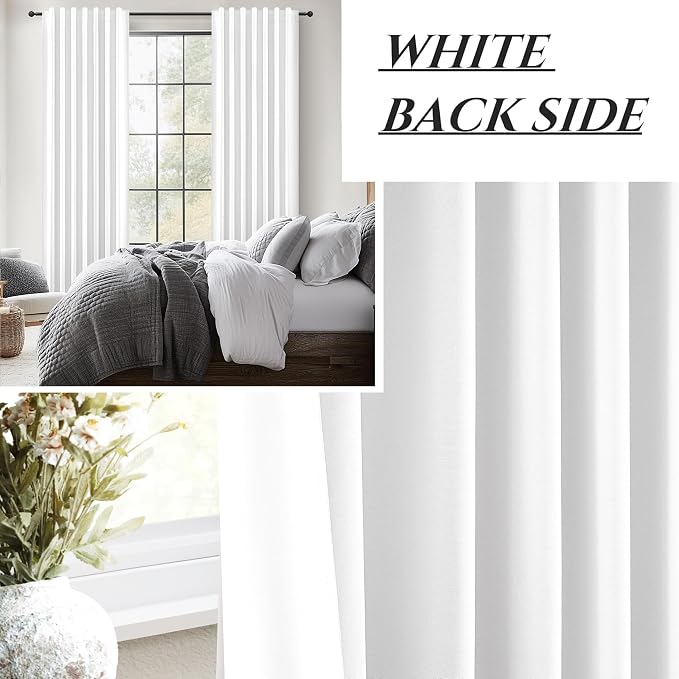 QJmydeco 100% Blackout Elegant Curtains 95 Inch 2 Panel Set for Living Room/Sunroom Thermal Insulated Custom Curtains for Windows Boho Farmhouse Drapes Office Hook Belt Pleated/Back Tab BrightWhite