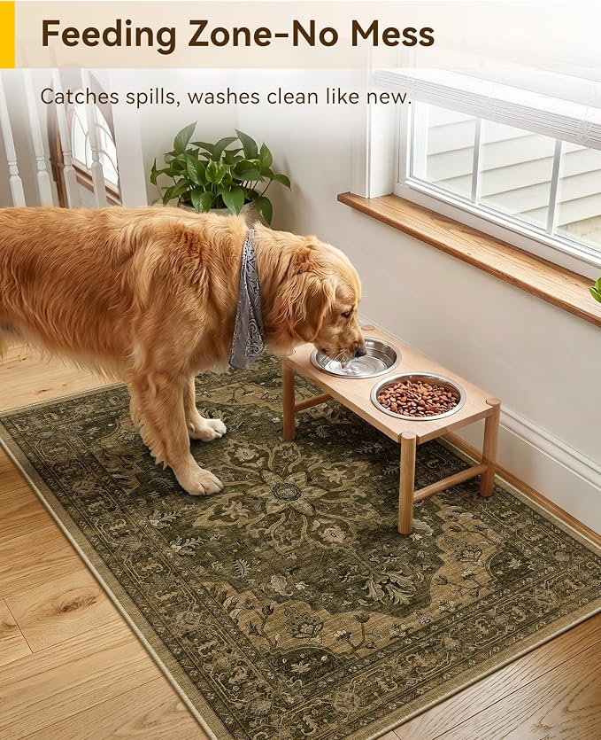 RELEANY Washable Area Rug, Small 2'x3', Brown/Dark Brown | Non-Slip, Water Repellent, Pet Friendly, Easy to Clean, Vintage Floral Boho Decor for Kitchen Entryway Bathroom