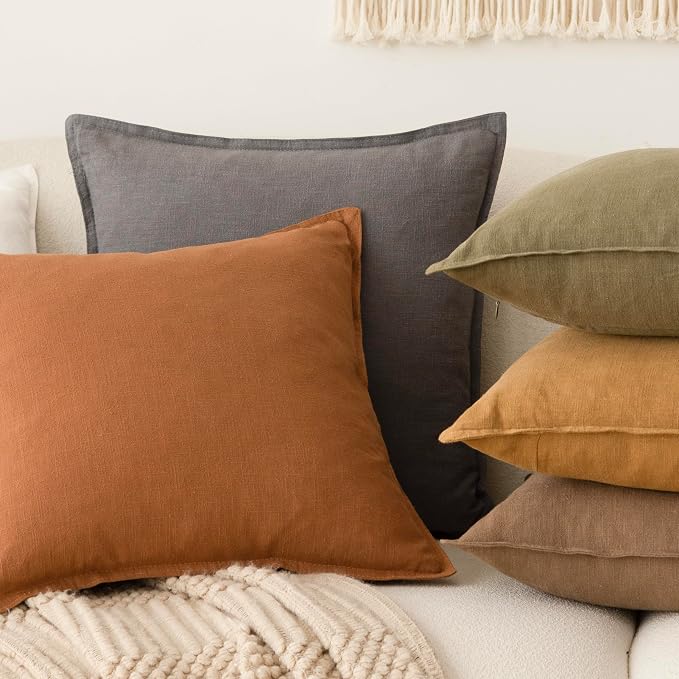 Foindtower Decorative Linen Lumbar Throw Pillow Covers 12x20 Inch Grey | Pack of 2 Boho Farmhouse Pillowcase,Accent Neutral Solid Cushion Covers,Morden Home Decor for Couch Sofa Bedroom Living Room