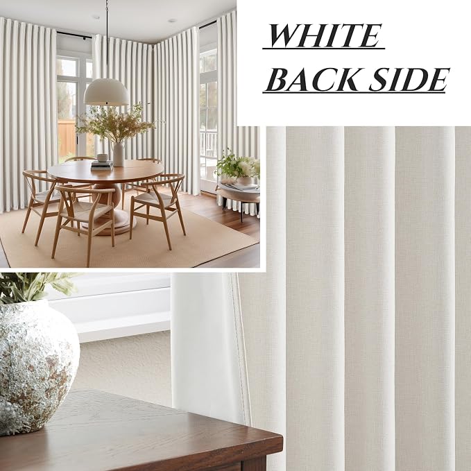 Blackout Curtains 100 Inches Extra Wide Birch Linen Curtains 84 Inch Length for Living Room,Pleated Farmhouse Bedroom Thermal Drapes for Winter Thick Large Window Energy Efficient 100"W x 84"L 2Panels
