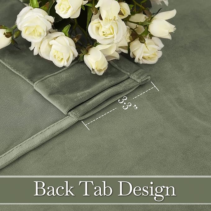 RYB HOME Sage Green Velvet Curtains 90 inches for Modern Farmhouse Bedroom | Thermal Insulated, Privacy UV Block, Energy Saving, Luxury Window Decor for Dining Room Sliding Door, W52 x L90, 2 Panels