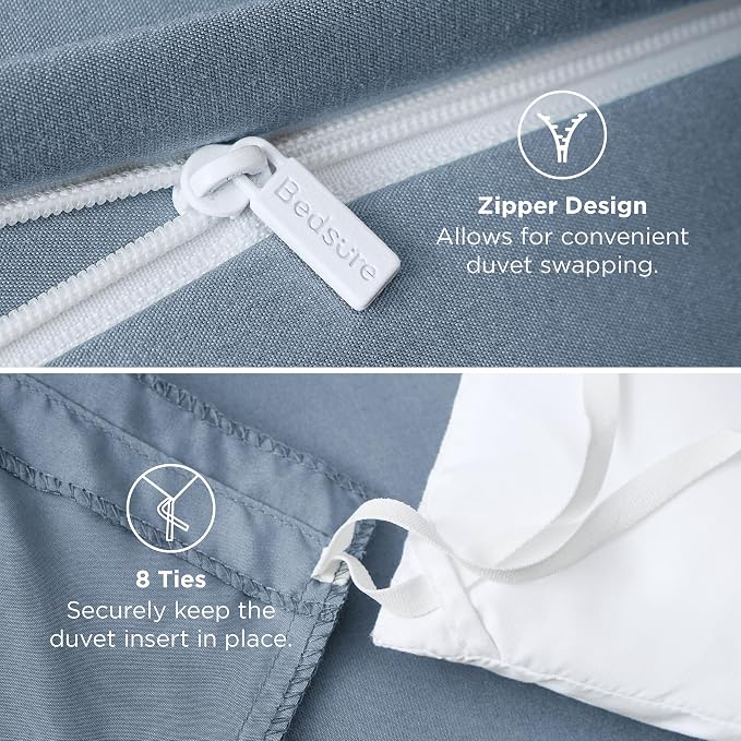 Bedsure Duvet Cover Full Size, 3Pcs Double Brushed Bedding Set, Dusty Blue | For Kids & Adults, 80"x90" Comforter Cover, Hotel Luxury, All Season, Breathable, Easy Care, Lightweight, Zipper Closure