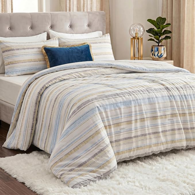 Utopia Bedding 3 Pc King Comforter Set, Printed Comforter, Cottage Stripe | Comforter Set Includes Comforter (90x102) Inches, 2 Shams (20x36) Inches. Soft Microfiber Down Alternative, Machine Washable.