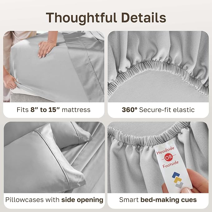 California Design Den 2-Pack 100% Cotton Sateen Twin Bedsheets Set | 400 Thread Count Backed by Good Housekeeping Seal, All-Around Elastic, Durable, Easy Care, OEKO-TEX certified - Light Grey