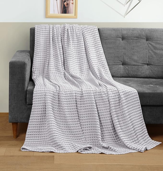Utopia Bedding 100% Cotton Waffle Blanket Queen Size Silver, 90x90 Inch | Lightweight Breathable Cozy Summer Bed Blanket Home Decor Gift for Women and Men