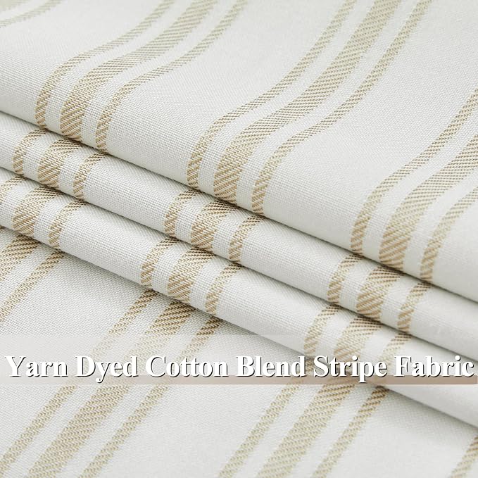 ZJDECOR 84 Inches Beige Striped Full Blackout Curtains for Bedroom | Stripe on White Cotton Blend Light Filtering with White Liner,Darkening Window Treatment,Back Tab Rod Pocket,55"Wx84"Lx2