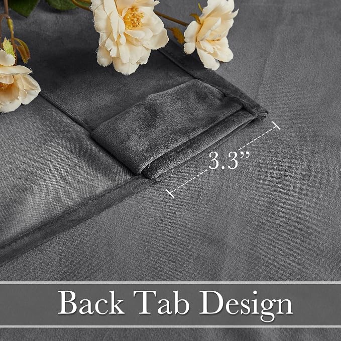 RYB HOME Velvet Curtains 108 inches Long, Extra Long High Ceiling Curtains | Thermal Insulated, Luxurious Home Decor, Curtains for Apartment Loft Large Windows, W52 x L108, Grey, 2 Panels Set