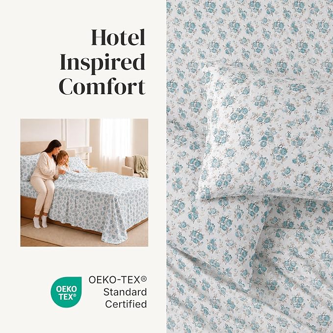 Modern Threads Printed 4-Piece Extra Soft Bedding Sheets & Pillowcase Set, Deep Pocket up to 16 inch Mattress Forever Roses Cal King