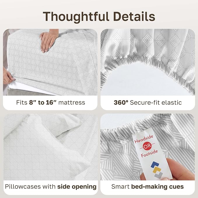 California Design Den Soft 100% Cotton Sateen Full Sized Bed Sheets, 4 Pcs | 400 Thread Count Backed by Good Housekeeping Seal, 16" Deep Pocket,All-Around Elastic, 4 Pc Set-Crosshatch Taupish Sage Print