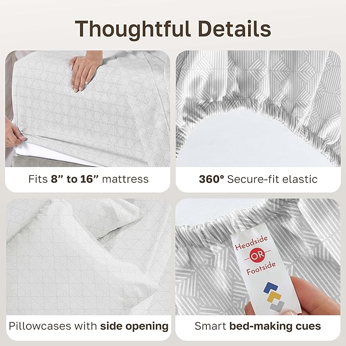 California Design Den Soft 100% Cotton Sateen California King Sheets Set | 400 Thread Count Backed by Good Housekeeping Seal, 16" Deep Pocket, All-Around Elastic, Durable, Easy Care - Sage Print
