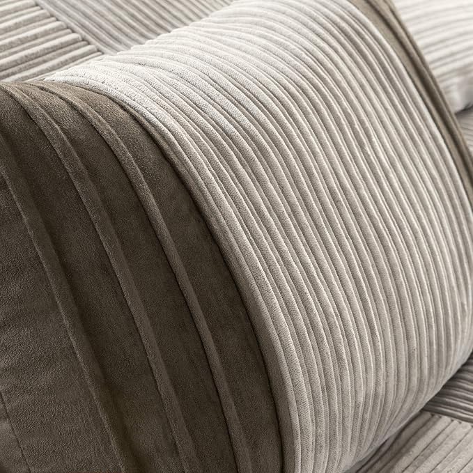 Madison Park Casual Blocks Comforter Set, 7PC Cal King Bedding Set | All Season, with Comforter, Shams, Bed Skirt, Decorative Pillows, Lightweight, Taupe Brown