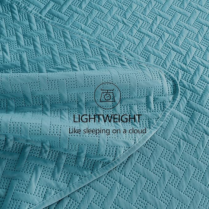 FLYMME Twin Quilt Set,Lightweight Teal Bedspreads,Basket Weave Pattern,Ultra Soft Microfiber Bedspread Bed Coverlet 2 Pieces for All-Seasons (1 Quilt,1 Shams)