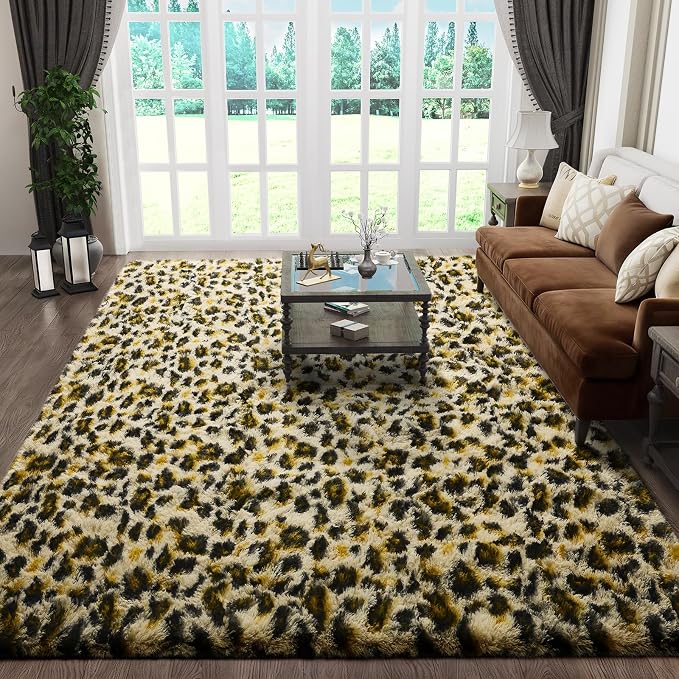 Ophanie 6x9 Leopard Rugs for Bedroom Living Room, Cheetah Print Rug Fluffy Shag Large Fuzzy Plush Soft Throw,Large Shaggy Floor Faux Animal Throw Carpets,Decor Aesthetic with Over 99 pcs Pile fibers